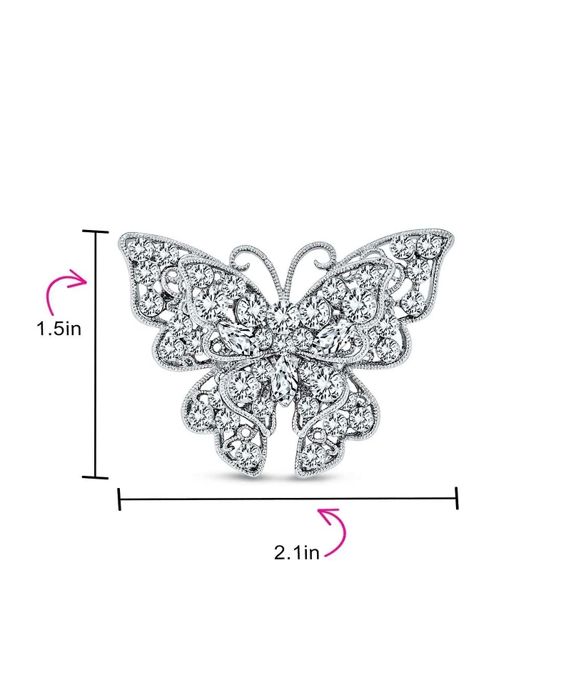 Bling Jewelry Large Crystal Filigree Butterfly Brooch Pin Fashion Statement Silver Plated Brass