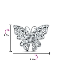 Bling Jewelry Large Crystal Filigree Butterfly Brooch Pin Fashion Statement Silver Plated Brass
