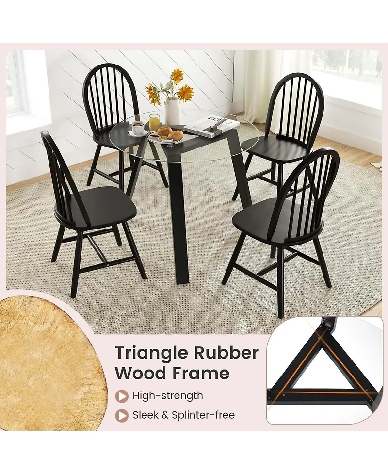 3 Pcs Dining Set for 2 Round Table with Chairs Solid Rubber Wood Frame Modern