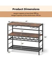 41" Wine Rack with 4 Glass Holders Wide Countertop Middle & Bottom Storage Shelves