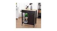 4-Tier Rolling Wood Kitchen Trolley Island Storage Cabinet