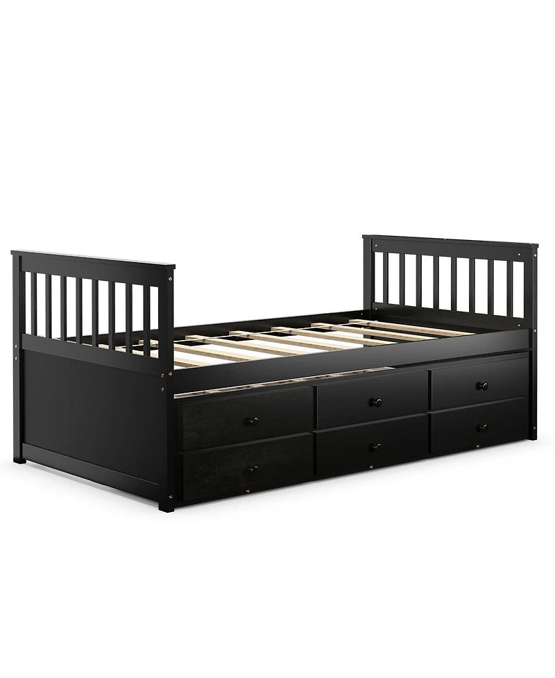Captain s Bed with Pull-Out Trundle and 3 Storage Drawers for Kids or Guest Room