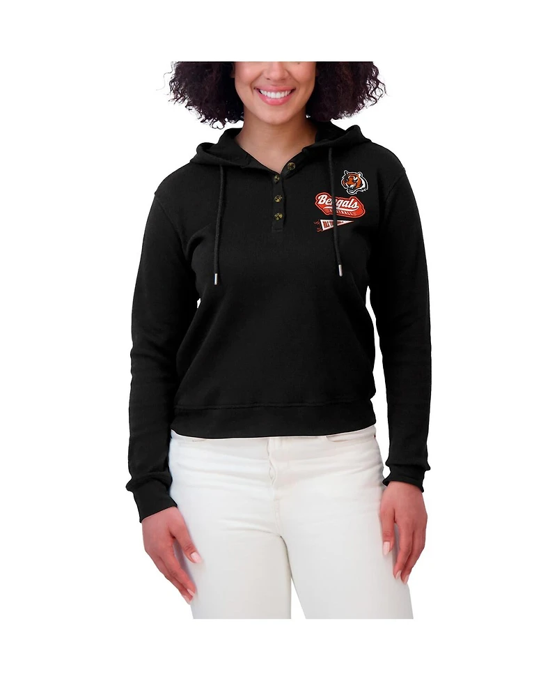 Wear by Erin Andrews Women's Black Cincinnati Bengals Waffle-Knit Pullover Hoodie