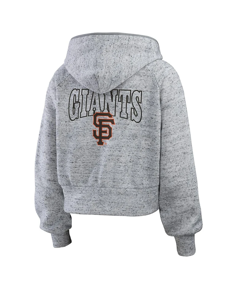 Wear by Erin Andrews Women's Heather Gray San Francisco Giants Speckled Fleece Cropped Full-Zip Hoodie