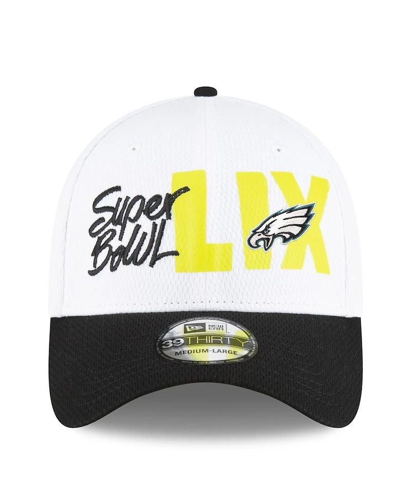 New Era Men's White/Black Philadelphia Eagles Super Bowl Lix 39THIRTY Flex Hat
