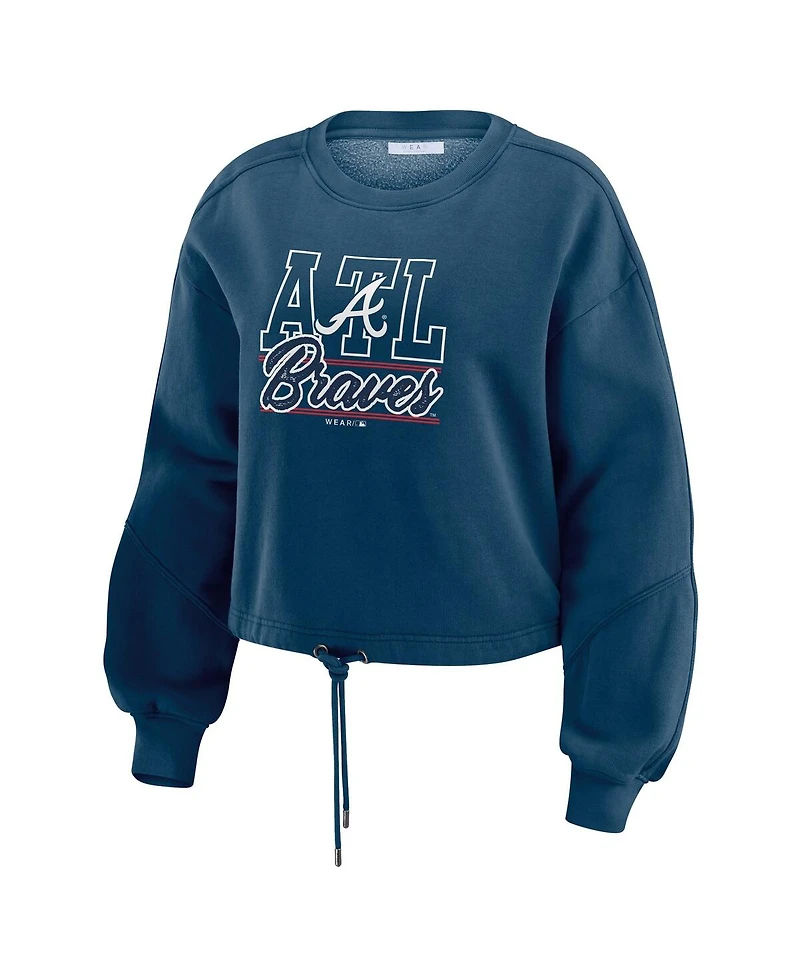 Wear by Erin Andrews Women's Navy Atlanta Braves Washed Fleece Sweatshirt Shorts Lounge Set