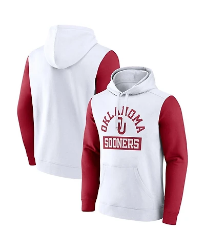 Fanatics Men's White Oklahoma Sooners Extra Point Colorblock Fleece Pullover Hoodie