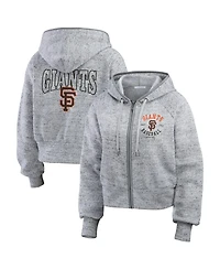 Wear by Erin Andrews Women's Heather Gray San Francisco Giants Speckled Fleece Cropped Full-Zip Hoodie