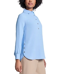 Jones New York Petite Button-Side Collared Top