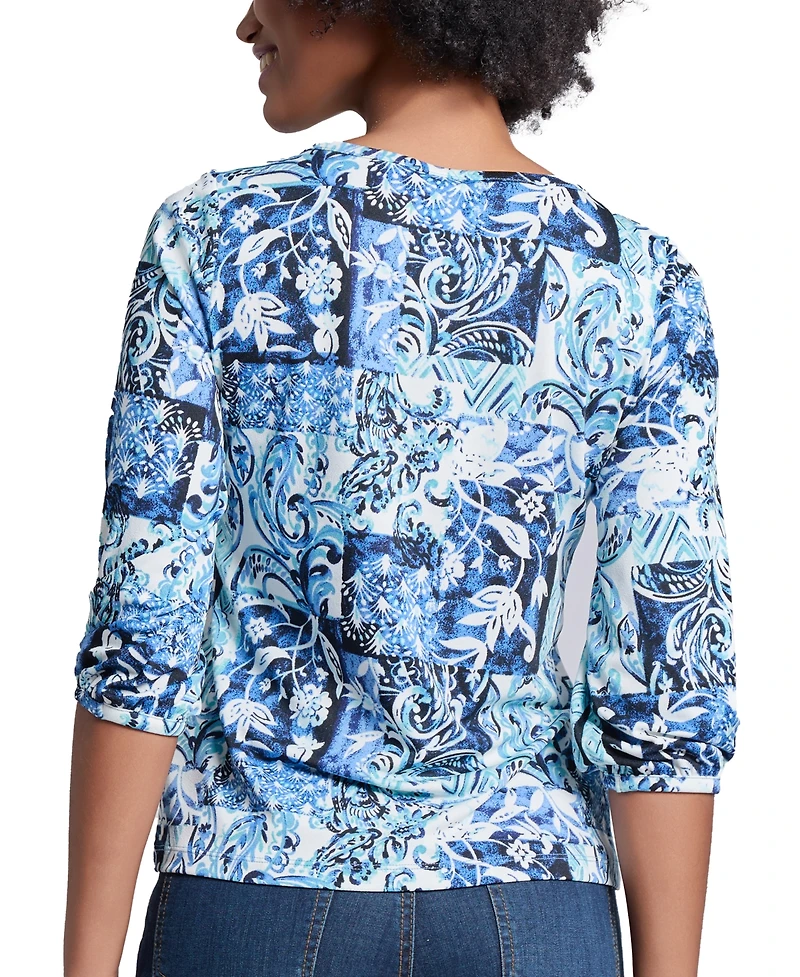 Jones New York Petite Printed 3/4-Sleeve Top