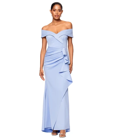 Xscape Scuba Off-The-Shoulder Gown