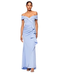 Xscape Scuba Off-The-Shoulder Gown