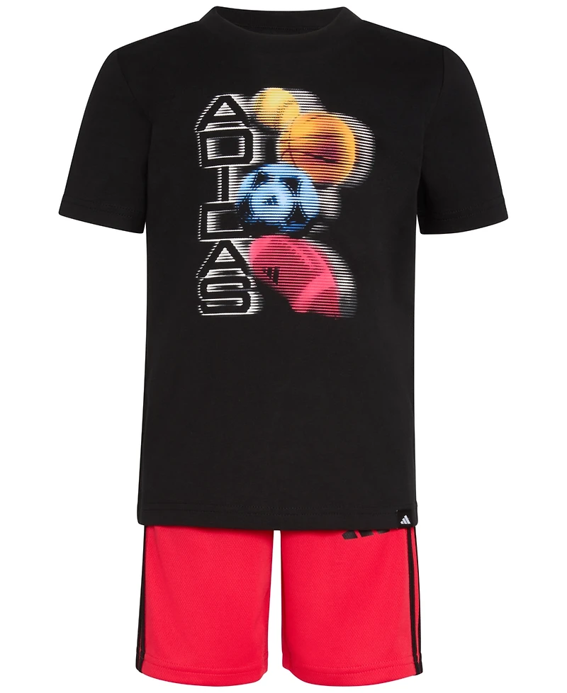 adidas Toddler & Little Boys Short-Sleeve Graphic T-Shirt 3-Stripe Shorts