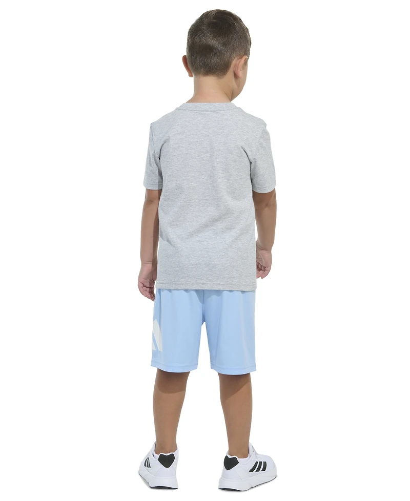 adidas Toddler & Little Boys Short-Sleeve Heather T-Shirt & Elastic-Waistband Logo Shorts, 2 Piece Set