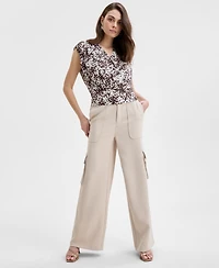I.n.c. International Concepts Women's Printed Ruched-Shoulder Top, Exclusively at Macy's