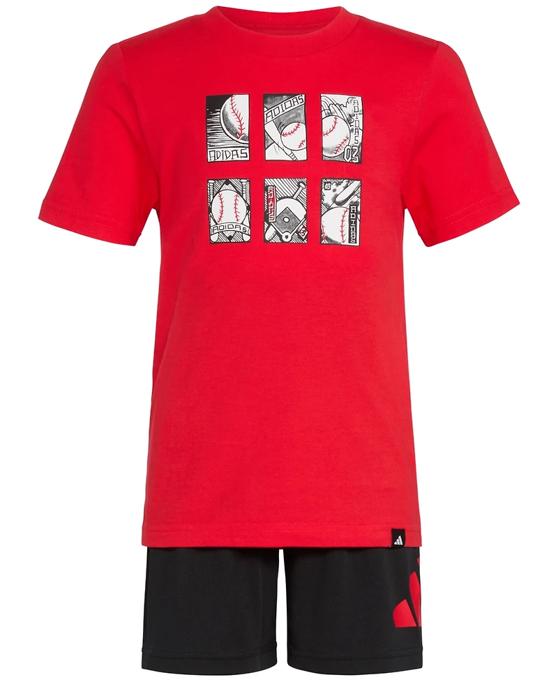 adidas Toddler & Little Boys Short-Sleeve T-Shirt & Elastic-Waistband Logo Shorts, 2 Piece Set