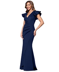 Xscape Women's V-Neck Ruffle-Sleeve Scuba Gown