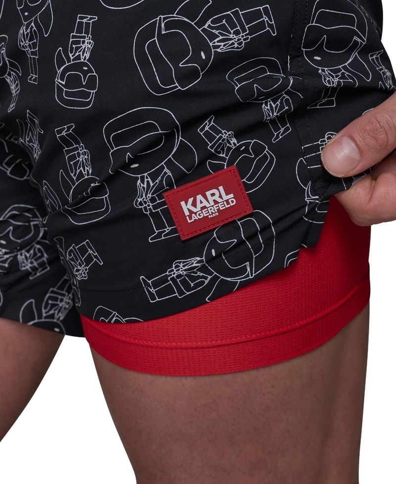 Karl Lagerfeld Paris Men's Regular-Fit Quick-Dry 5" Swim Trunks with Boxer Brief Liner