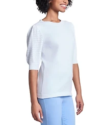 Jones New York Women's Stitch Puff Sleeve Crewneck Sweater
