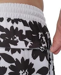 Dkny Men's Euro Black & White Bandana Print Performance 5" Volley Shorts