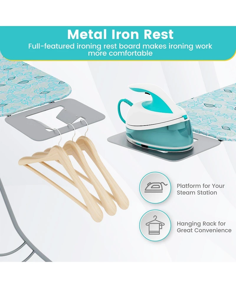 Foldable Ironing Board with Iron Rest and Adjustable Height