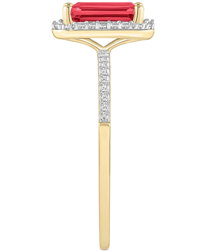 Lab-Created Ruby (2 ct. t.w.) & White Sapphire (1/4 Emerald-Cut Halo Ring 10k Gold (Also Additional Gemstones)