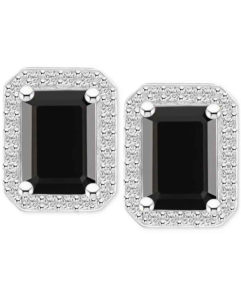 Onyx & Lab-Created White Sapphire (1/4 ct. t.w.) Emerald-Cut Halo Stud Earrings 10k Gold