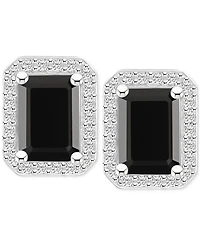 Onyx & Lab-Created White Sapphire (1/4 ct. t.w.) Emerald-Cut Halo Stud Earrings 10k Gold