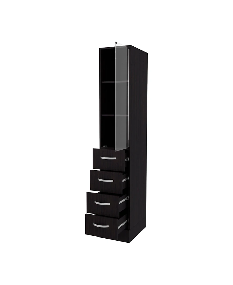 Fm Furniture Pinon Bathroom Linen Cabinet with Glass Door and Drawers, Wengue