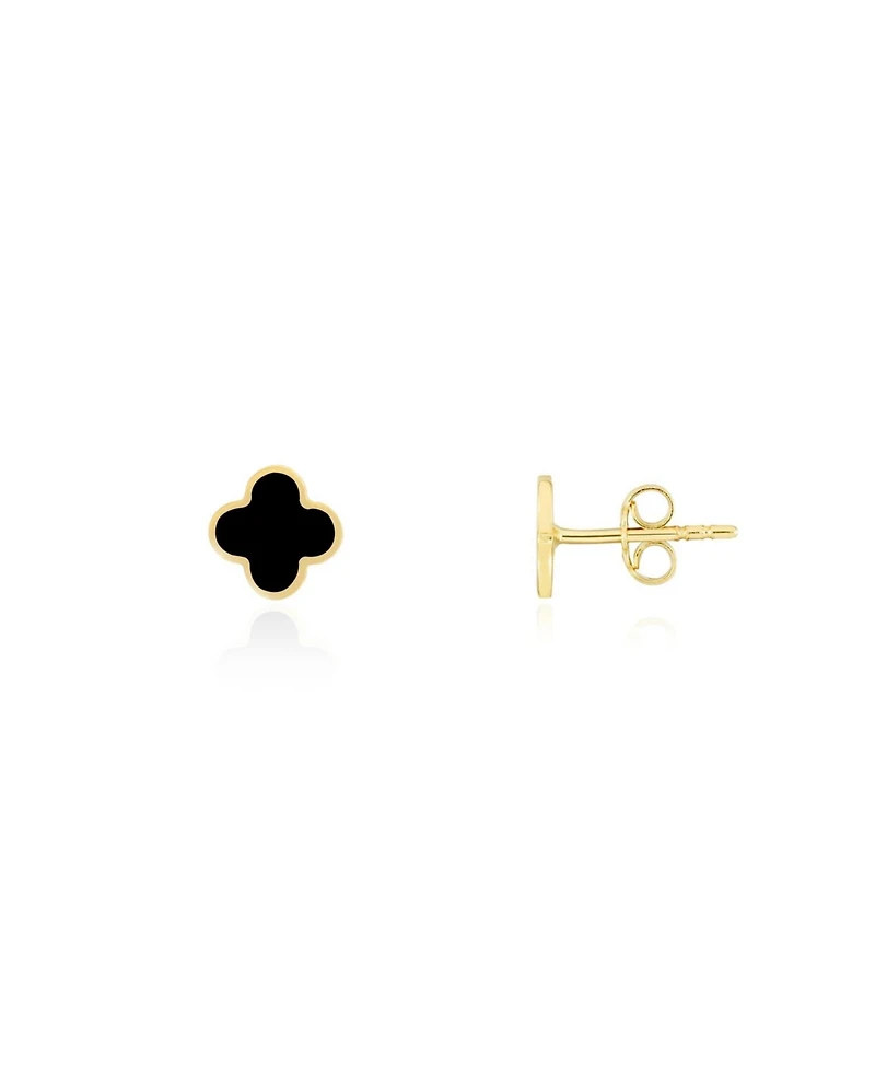 The Lovery Mini Onyx Clover Stud Earrings 14K Gold
