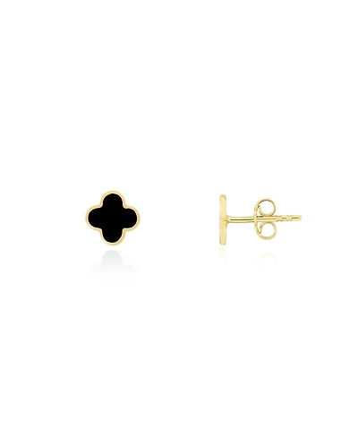 The Lovery Mini Onyx Clover Stud Earrings 14K Yellow Gold