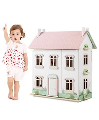 Kids 3-Level Dollhouse with Double-Sided Roofs & Doors Interactive Playset for Kids