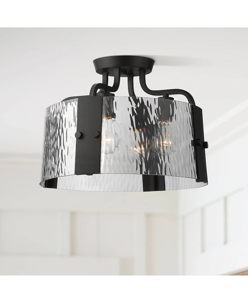 Possini Euro Design Hanniger 16 1/4" Modern 4-Light Semi Flush-Mount Ceiling Light Fixture Kitchen Foyer Round Black Finish Glass