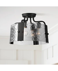 Possini Euro Design Hanniger 16 1/4" Modern 4-Light Semi Flush-Mount Ceiling Light Fixture Kitchen Foyer Round Black Finish Glass