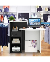 Front Reception Office Desk with Open Shelf and Lockable Drawer for Organized Secure Workspace