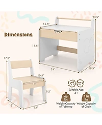 3 In 1 Kids Wood Table and Chair Set with Detachable Tabletop Hidden Storage Paper