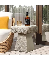 LuxenHome Rock Square Outdoor Side Table, 18 Inch Cement Side Table for Patio, Small Concrete Accent End Table for Living Room, Balcony, Vintage Outsi