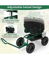 Cushioned Rolling Garden Cart Scooter with Storage Basket and Tool Pouch Comfortable Convenient Outdoor Helper