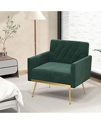 Modern Velvet Accent Chair with Button Tufted Back Golden Metal Legs & Foot Pads
