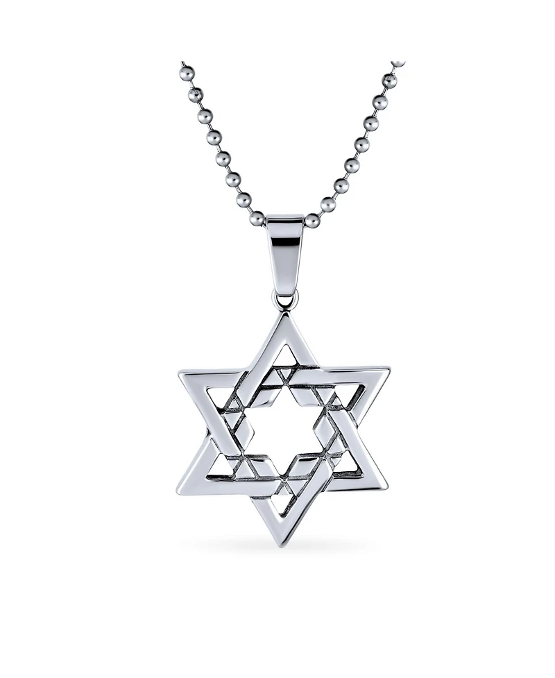 Bling Jewelry Unisex Star of David Pendant Necklace Bar Mitzvah Stainless Steel