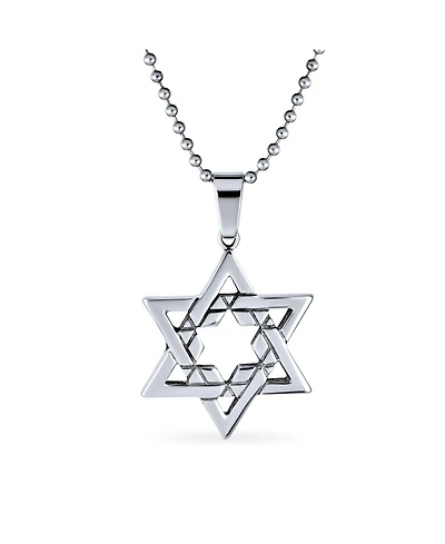 Bling Jewelry Unisex Star of David Pendant Necklace Bar Mitzvah Stainless Steel