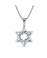 Bling Jewelry Unisex Star of David Pendant Necklace Bar Mitzvah Stainless Steel