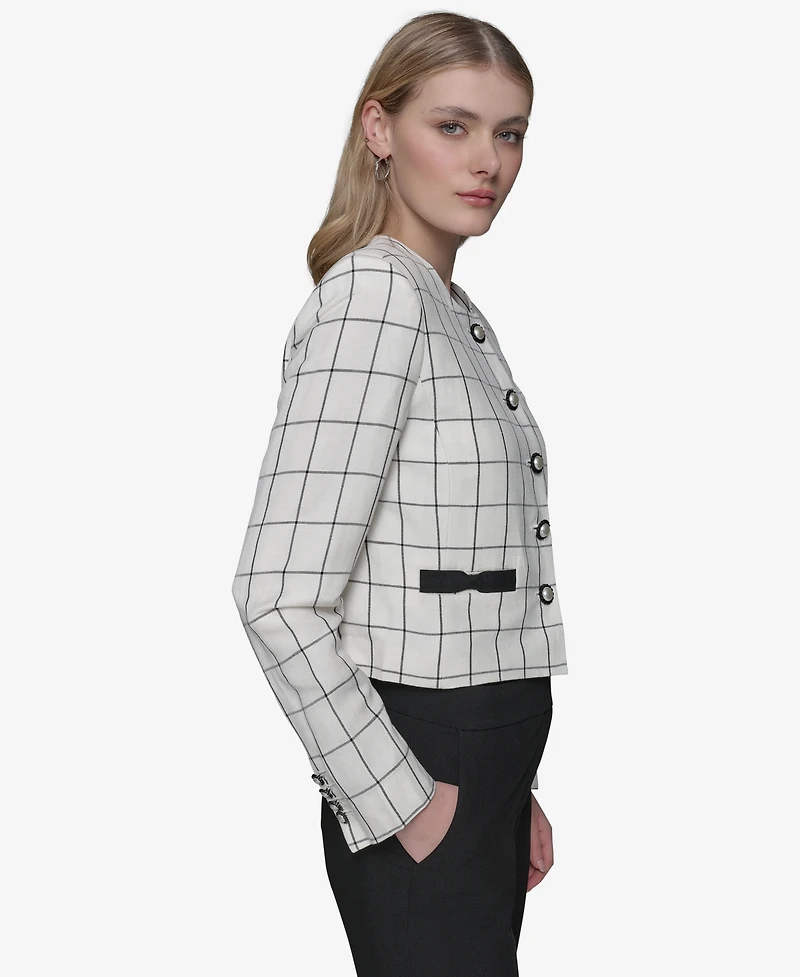 Karl Lagerfeld Paris Women's Windowpane-Print Jacket