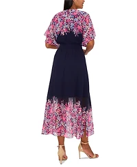 Msk Women's Chiffon Smocked-Waist Floral-Print Dress