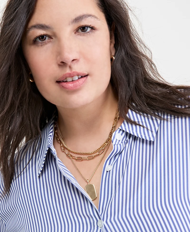 On 34th Trendy Plus Button-Front Crepe Shirt