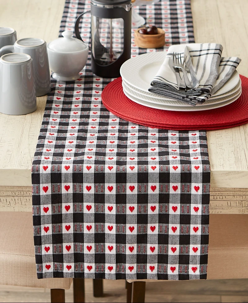 Design Imports Hearts Dobby Check Table Runner, 14" x 108"