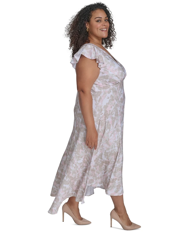 Calvin Klein Plus Size Printed Flutter-Sleeve Maxi Dress