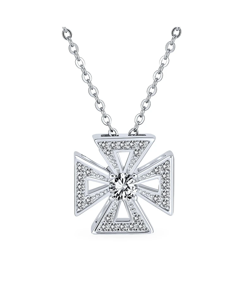 Bling Jewelry Pave Cz Masonic Knight Templar Cross Pendant Necklace Sterling Silver