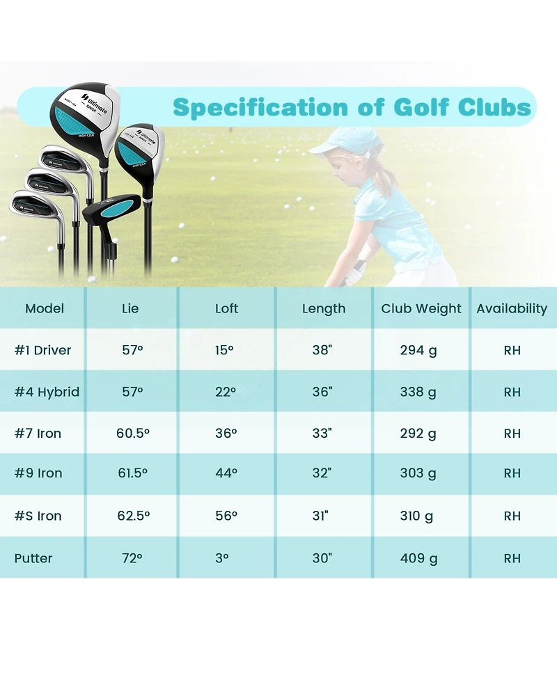 Junior Complete Golf Club Set with Stand Bag Rain Hood