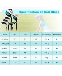 Junior Complete Golf Club Set with Stand Bag Rain Hood